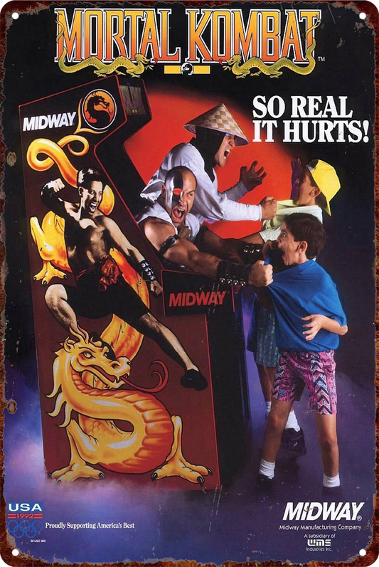 Mortal Kombat Midway So Real It Hurts Games Tin Sign Rustic Retro 20x30cm