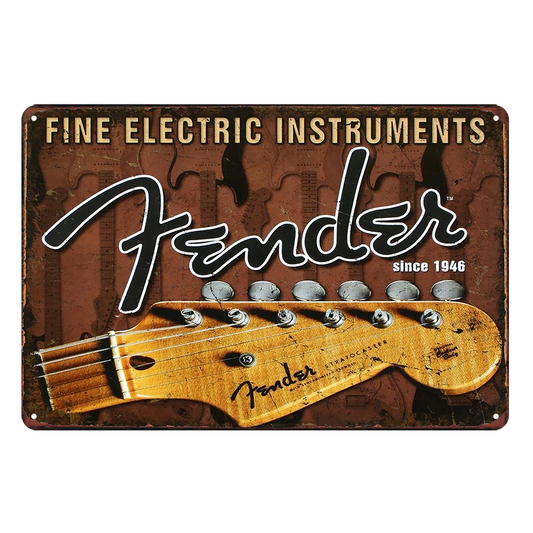 Music Fender Fine Electric Instrument Tin Metal Sign Rustic Look Vintage