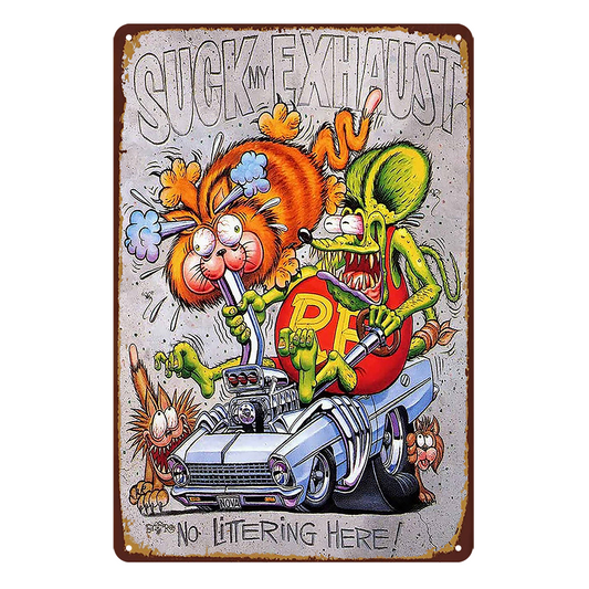 Suck Exhaust Rat Fink Tin Metal Sign Rustic Look Vintage