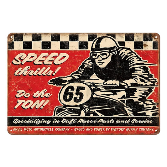 Speed Thrills Do The Ton Hioni Motor Racer Part Service Tin Sign Vintage