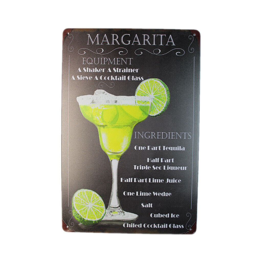 Tin Sign Margarita Equipment Ingredients Sprint Drink Bar Whisky Rustic Look