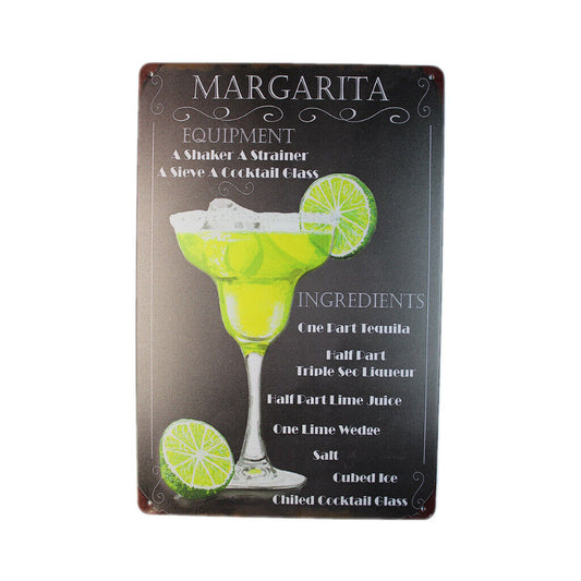 Tin Sign Margarita Equipment Ingredients Sprint Drink Bar Whisky Rustic Look