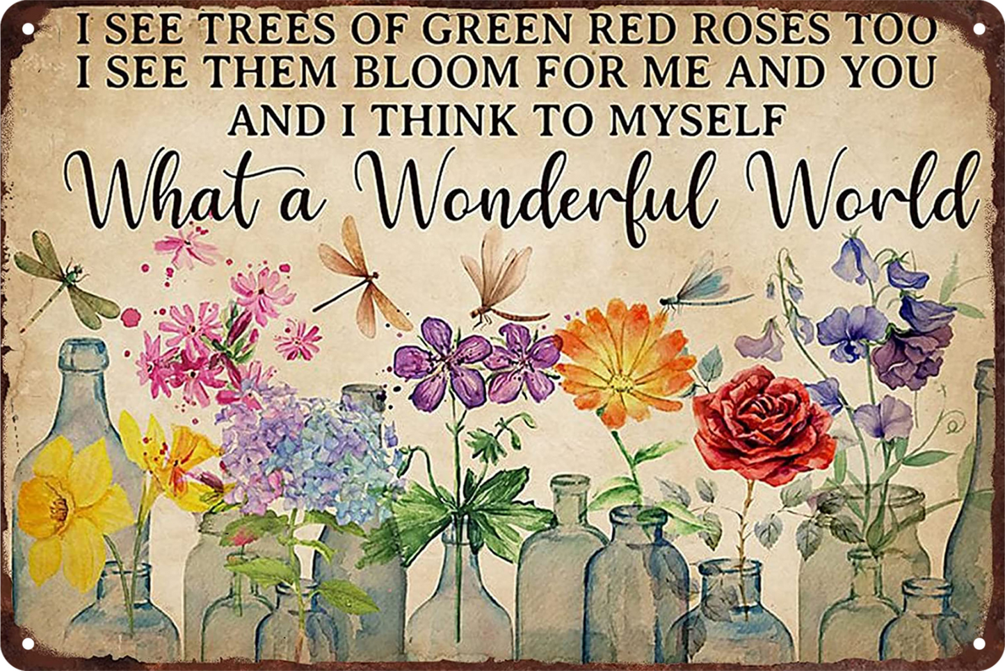 What A Wonderful World I See Them Bloom Tin Sign Rustic Look  Retro 20x30cm