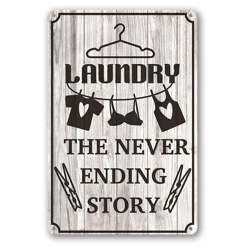 Tin Sign Laundry The Never Ending Story Rustic Look Decorative Wall Art