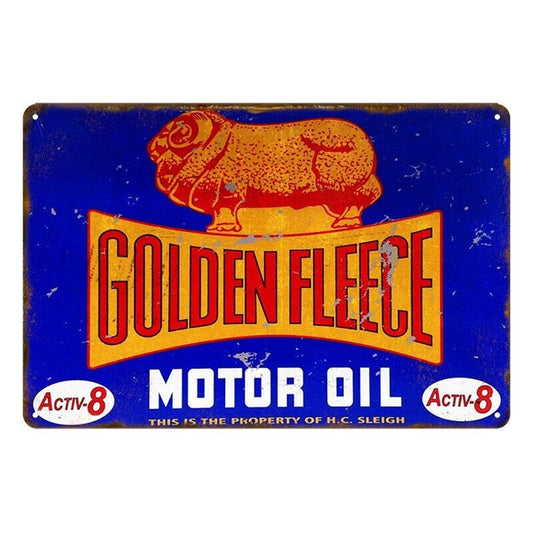 Tin Metal Sign Golden Fleece Motor Oil Auto Activ-8 20x30cm Rustic Vintage