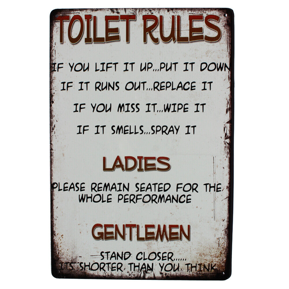 Tin Sign Toilet Rules Ladies Gentlemen Funny Comedy Picture Poster Art Metal
