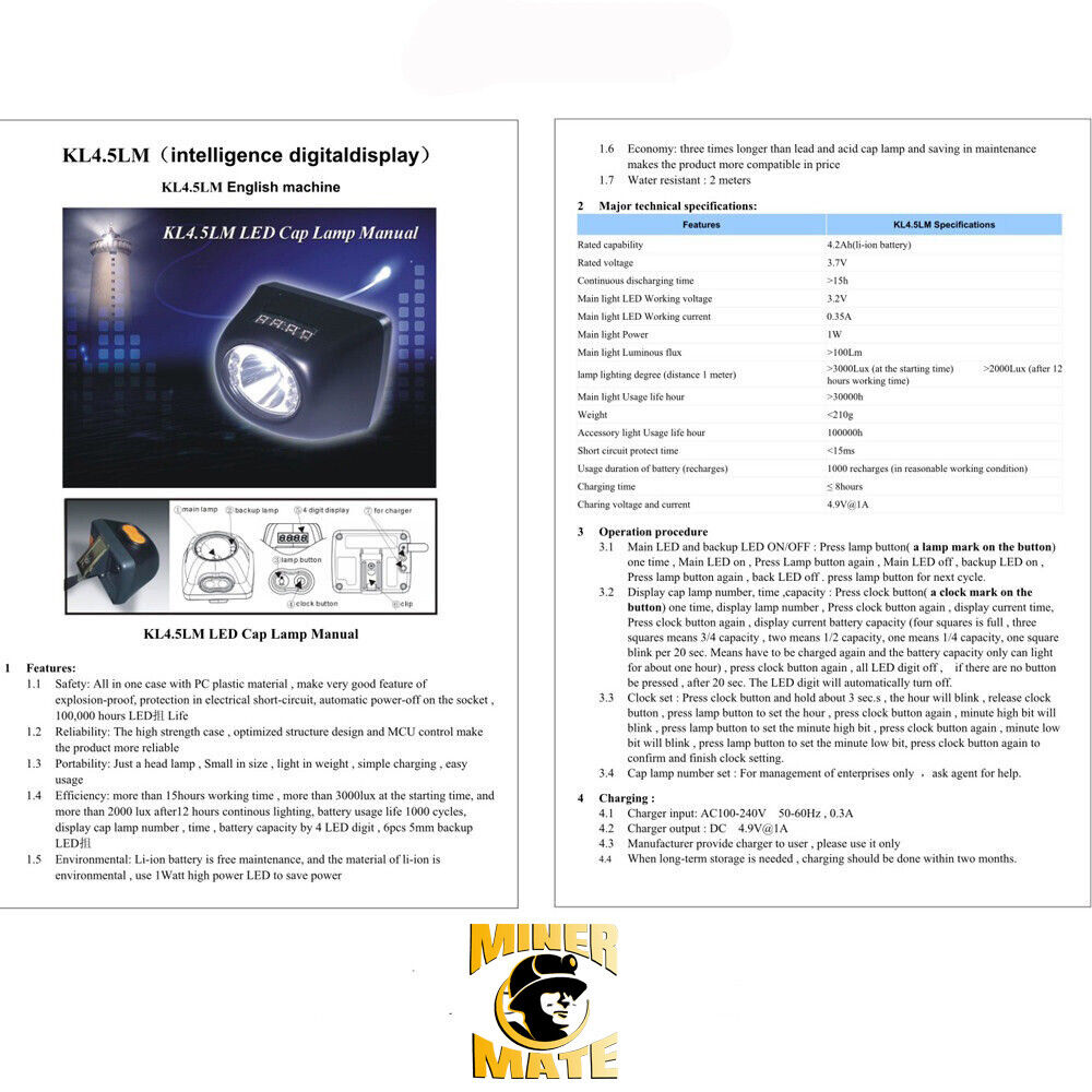 4500lm 1w Miner Lamp Digital Light Led Display Helmet Cap Lamp Cordless Long-lif