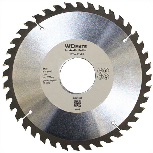 Wood Cutting Circular Saw Blade 250mm 40t 10” Wheel Hole60 Tct Cross Disc Timber