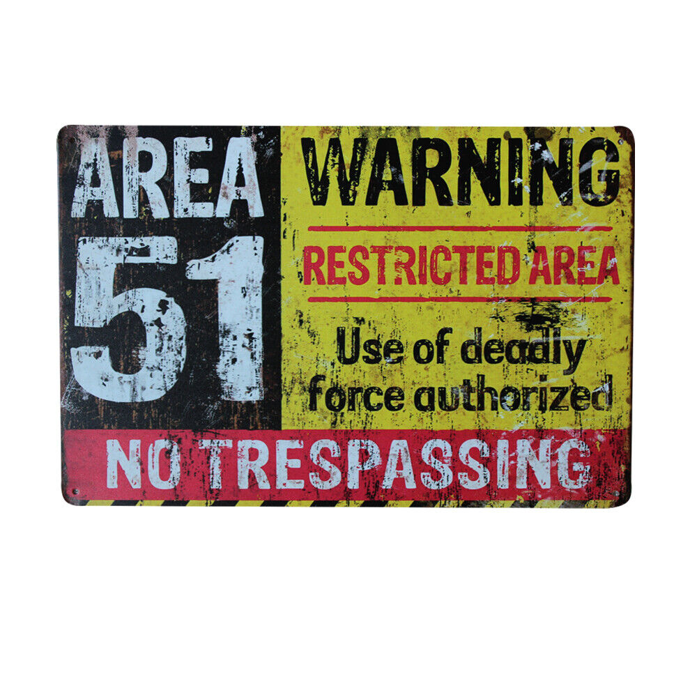 Warning Tin Sign Area 51 Sign Sign Restricted No Trespassing 200x300mm Metal