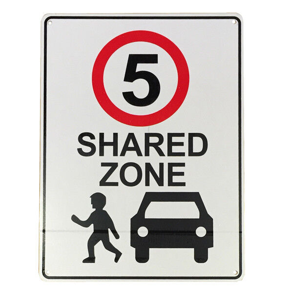Warning Sign Speed Limited 5km Shared Zone School Sign 200x300mm Safety Metal Hd