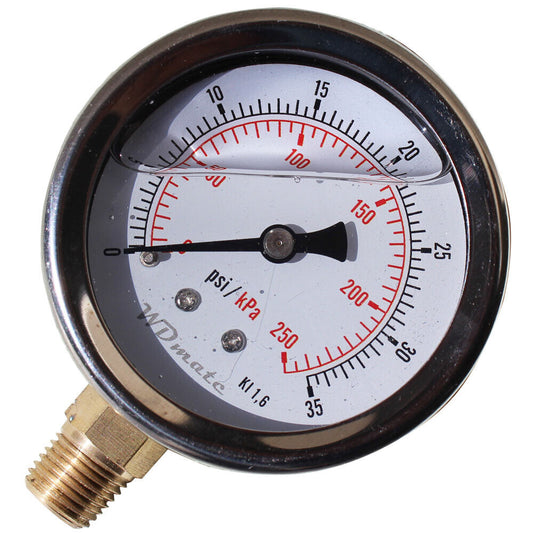 Liquid Oil Filled Pressure Gauge 63mm 2.5”35psi 250kpa 1/4″bspt  Fuel Air Meter