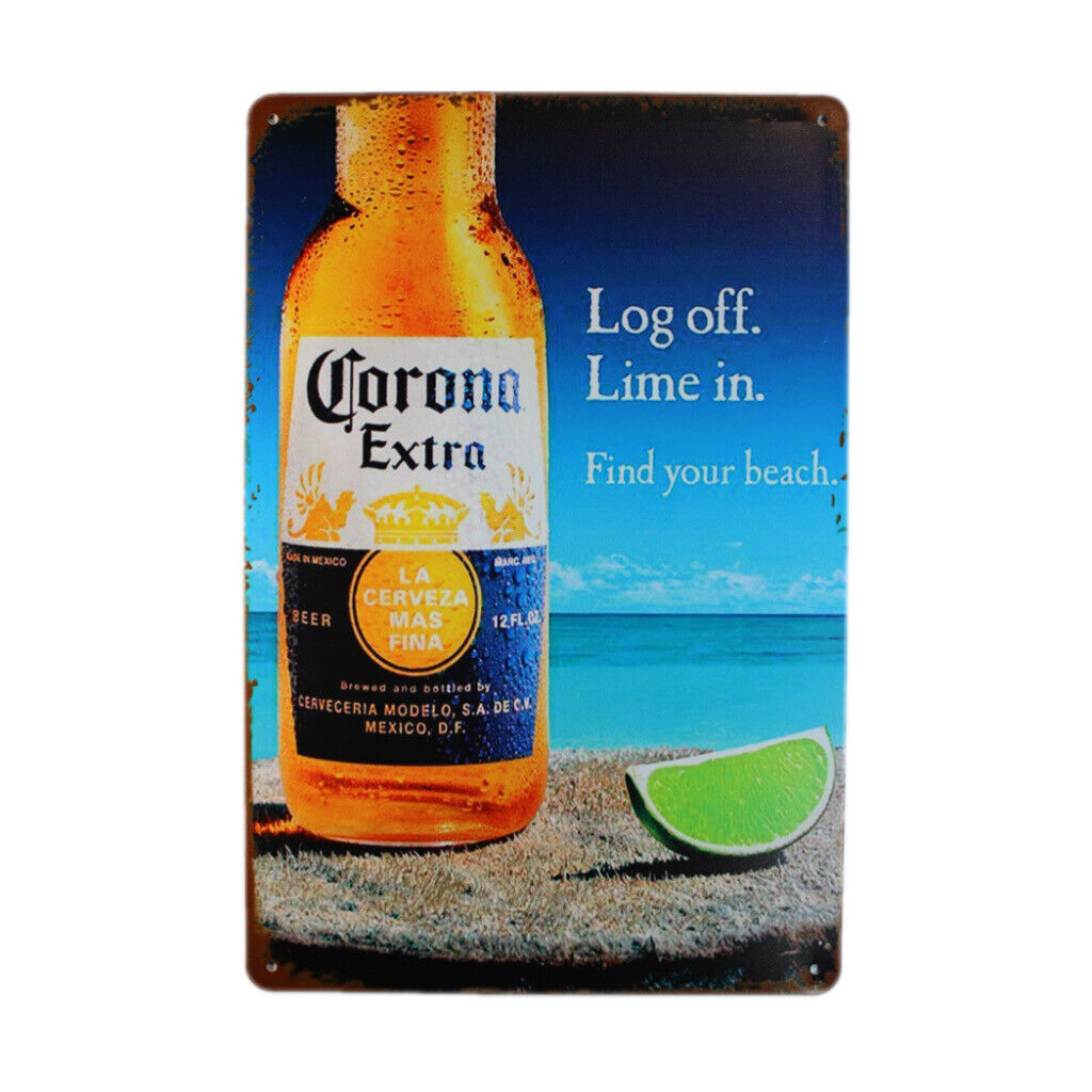 Tin Sign Corona Extra Log Off Time In Sprint Drink Bar Whisky Rustic Look