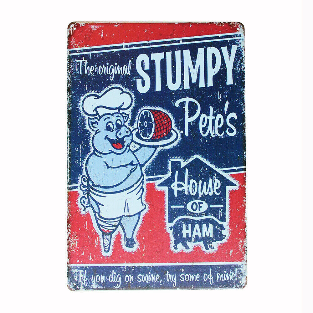 1x Tin Sign Stumpy Petes Ham Pig Swine Mom Cook Funny 200x300mm Retro Metal Home