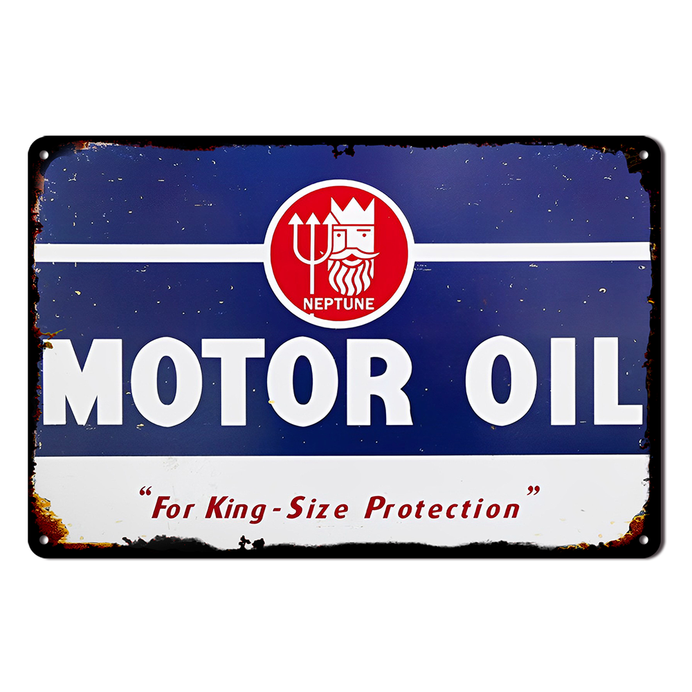 Neptune Motor Oil King-size Protection Tin Metal Sign Rustic Look Vintage Man Ca