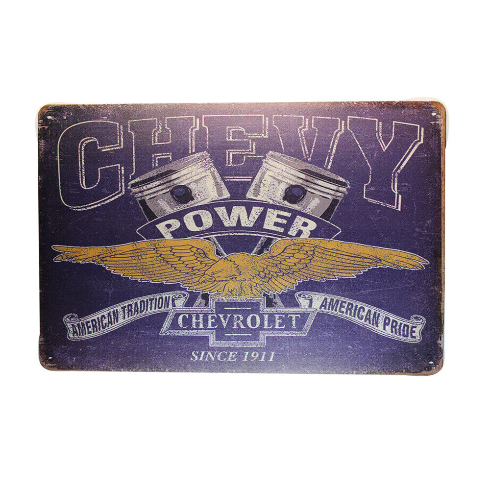 Tin Sign Chevy Power Chevrolet Sprint Drink Bar Whisky Rustic Look