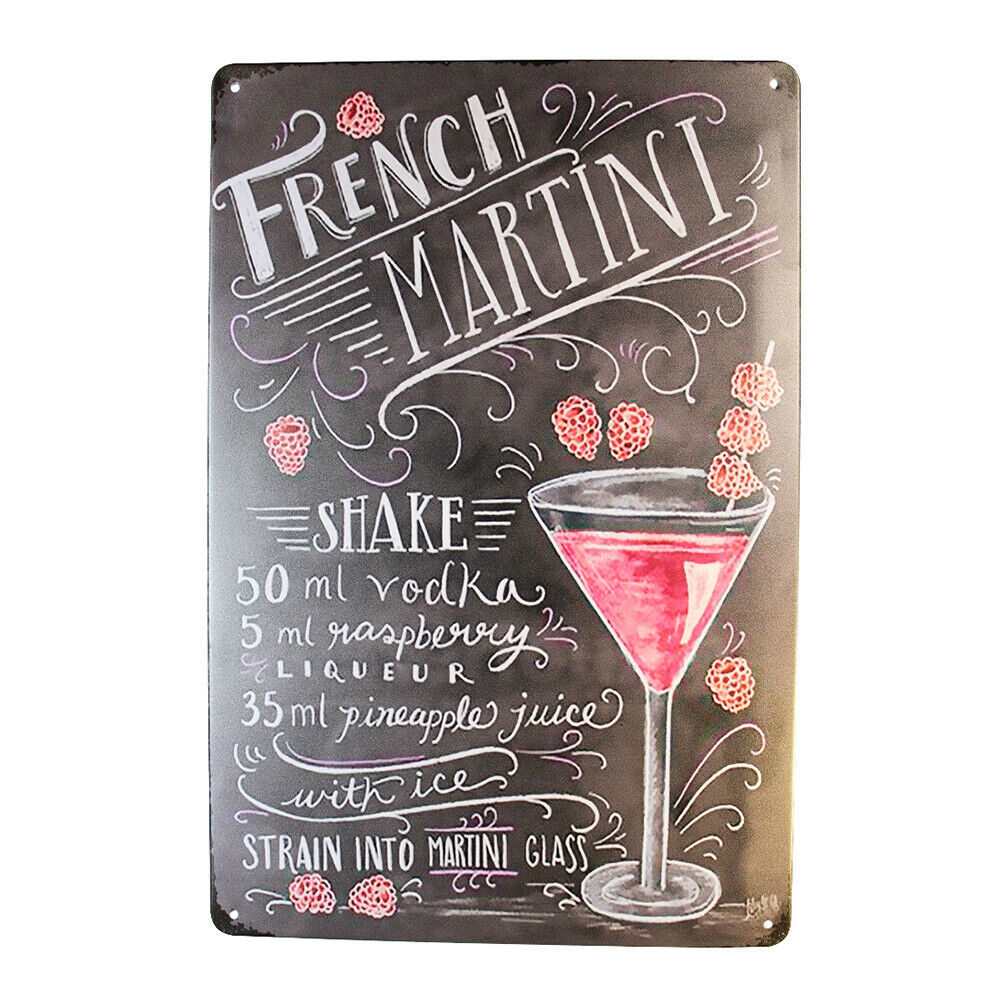 Tin Sign  French Martint Shakesprint Drink Bar Whisky Rustic Look