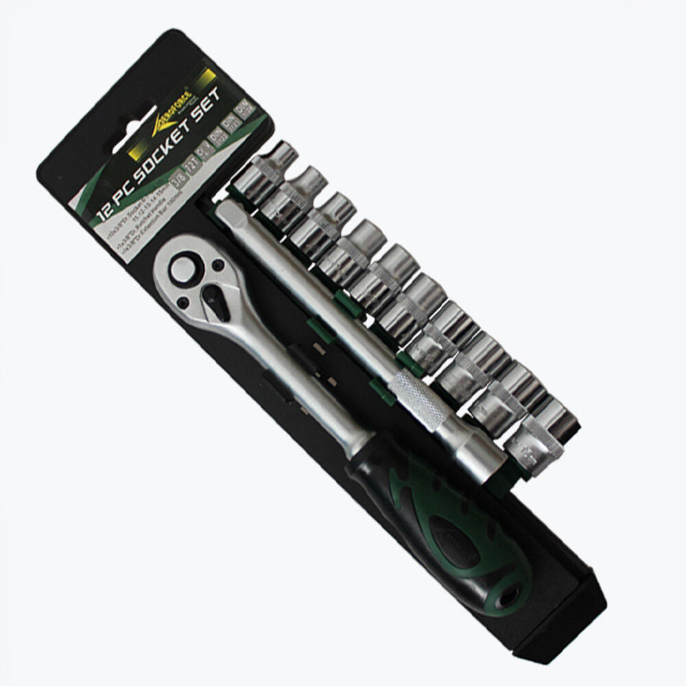 12pc 3/8” 6-15mm Comb Ratchet Wrench Set Bar Socket Crv Pro Auto Tool 20003037
