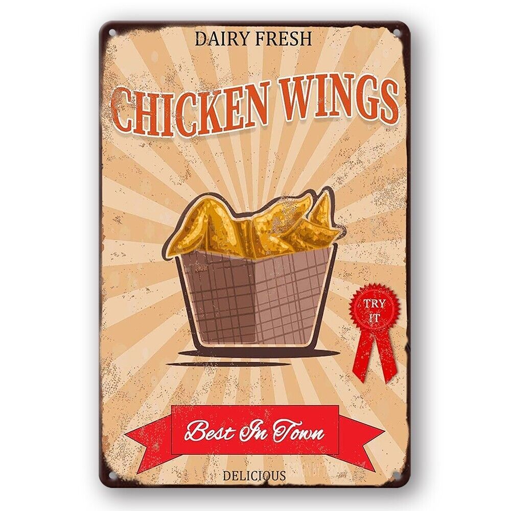 Tin Sign Chicken Wings Dairy Fresh Best In Town Delicious Rustic Decorative