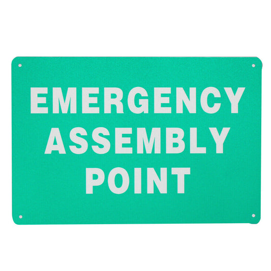 Warning Notice Emergency Assembly Point 200x300mm Metal Safety Workshop Sign