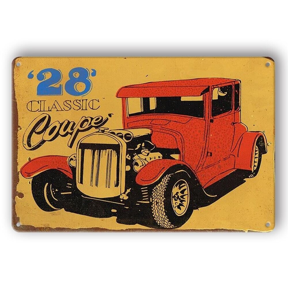 Tin Sign Coupe 28 Classic Ford Red Car Rustic Decorative Vintage