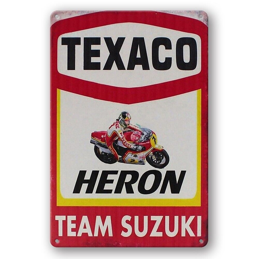 Tin Sign Texaco Heron Team Suzuki Motor Oil Rustic Decorative Vintage