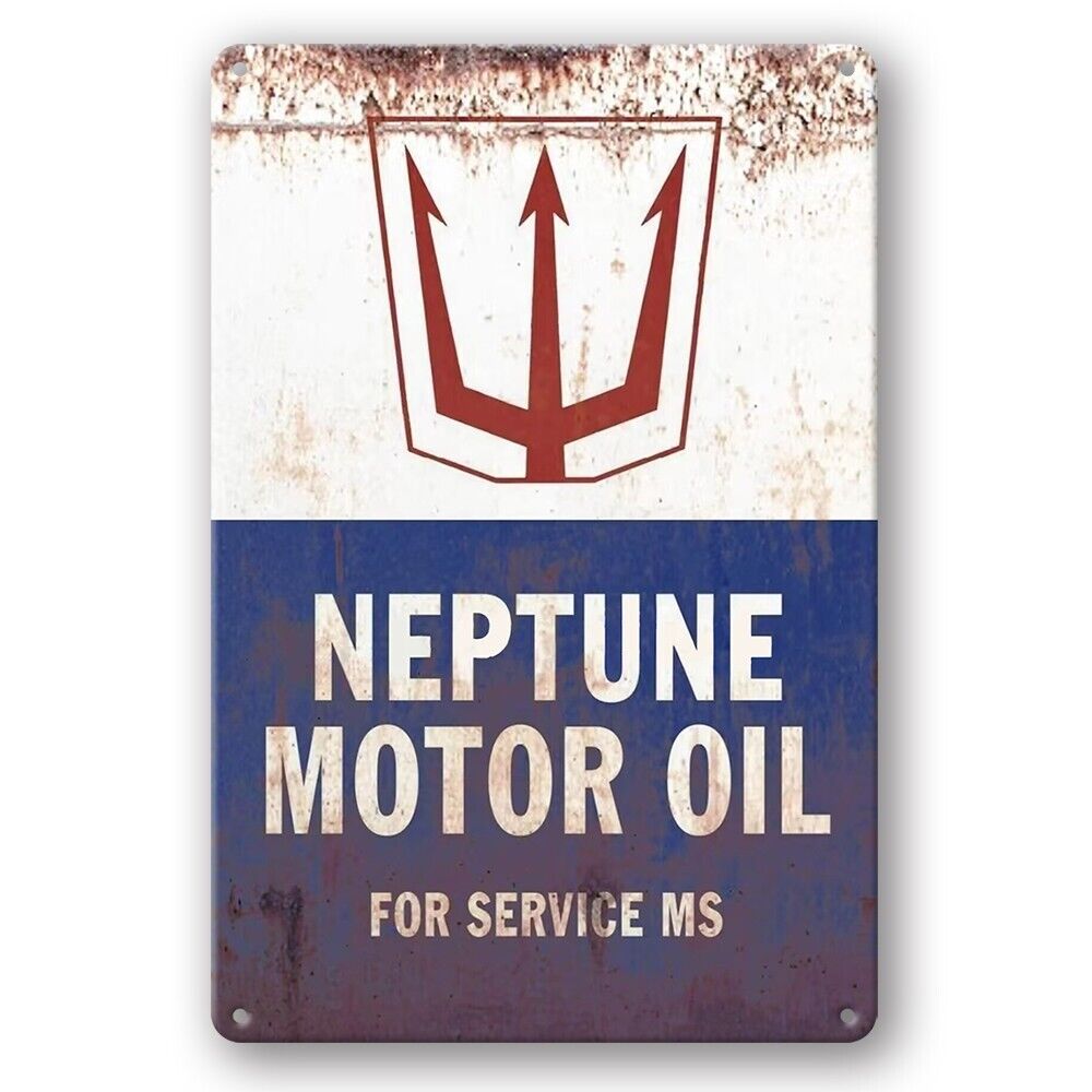 Tin Sign Neptune Motor Oil For Services Ms Rustic Decorative Vintage