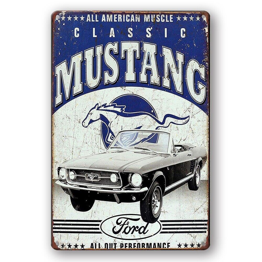 Tin Sign Mustang Ford Muscle Car Classic Metal Plate Rustic Decorative Wall Art