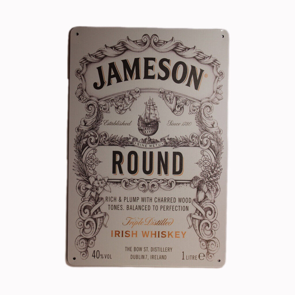 Tin Sign Jameson Round  Sprint Drink Bar Whisky Rustic Look