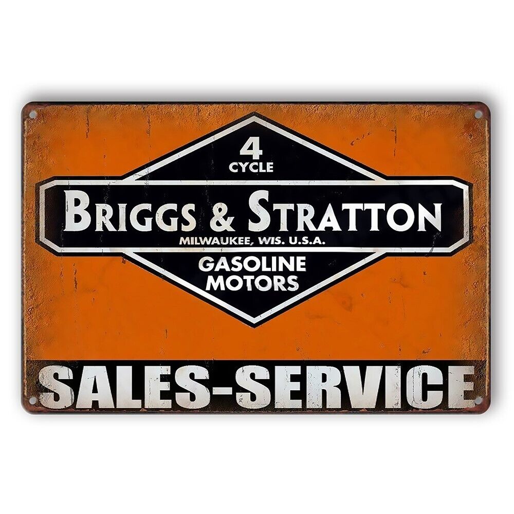 Tin Sign Briggs & Stratton Gasoline Motors 4 Cycle Sales Service Rustic Look