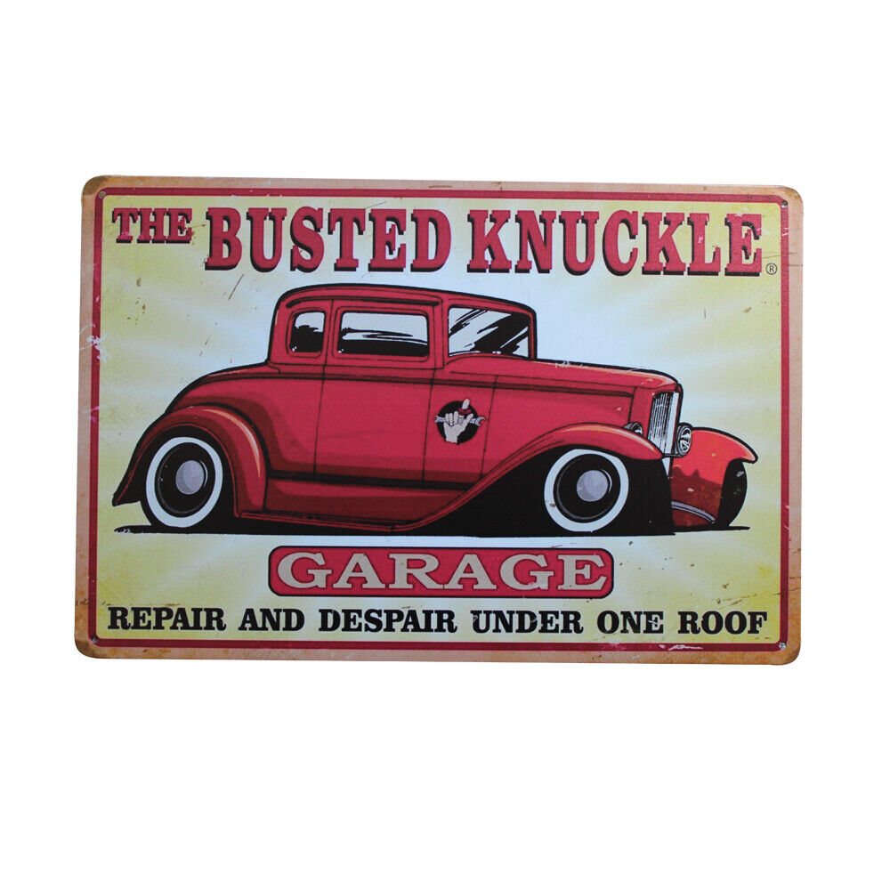 Tin Sign The Busted Knuckle Garage Repair Rusty Traffic Car Decor Mancave