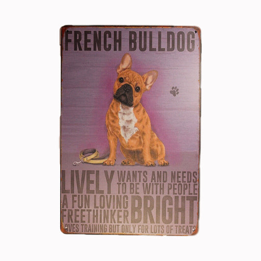 Tin Sign French Bulldog Sprint Drink Bar Whisky Rustic Look