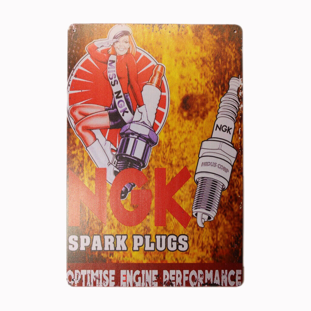 Tin Sign Ngk Spark Plugs Sprint Drink Bar Whisky Rustic Look