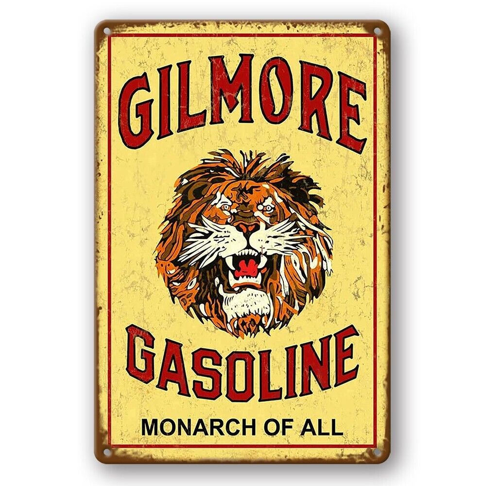 Tin Sign Gilmore Gasoline Monarch Of All Motor Oil Bar Rustic Decorative Vintage