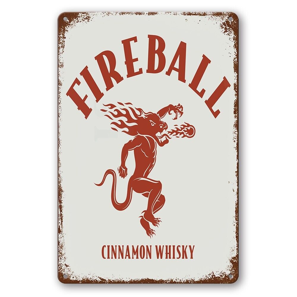 Tin Sign Fireball Red Hot Cinnamon Whisky Rustic Look Decorative Wall Art