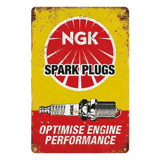 Tin Metal Sign Ngk Spark Plugs Optimise Engine Motor Car 20x30cm Rustic Vintage