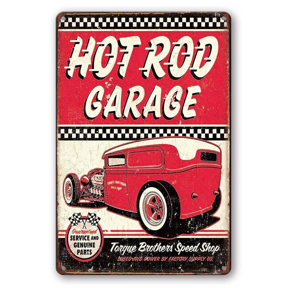 Tin Sign Hot Rod Garage Torque Brothers Speed Shop Rustic Look Decorative Wall A
