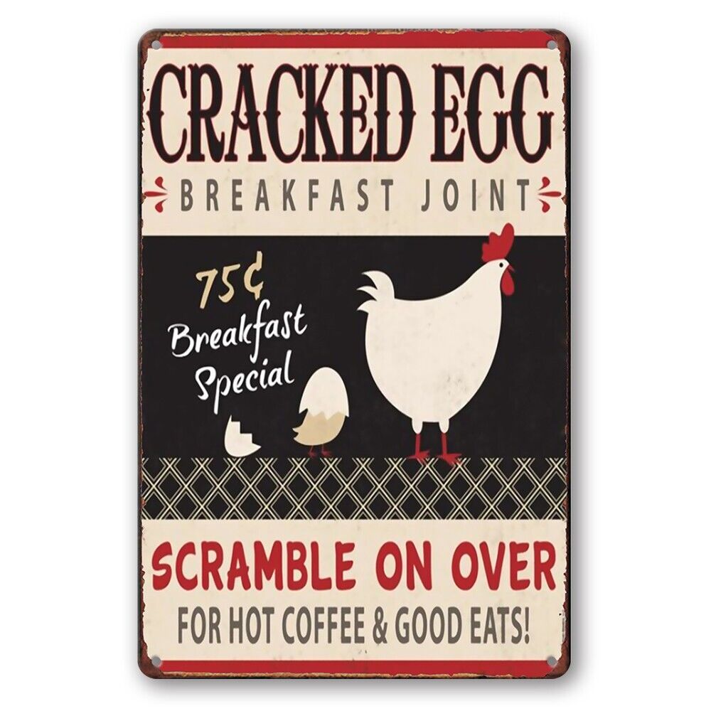 Tin Sign Cracked Egg Scramble On Over Breakfast Rustic Look Decorative Wall