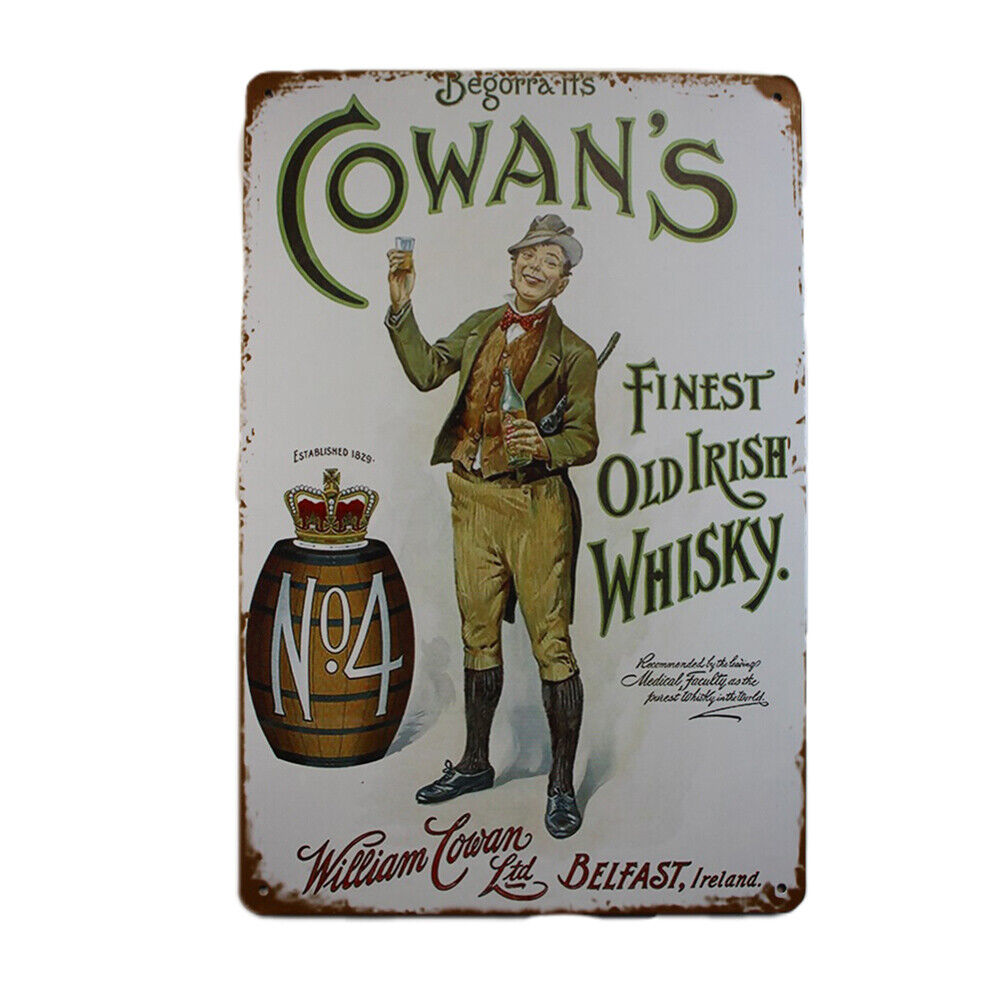Tin Sign Cowan`s No.4 Finest Oldirish Whisky Sprint Drink Bar Whisky Rustic Look