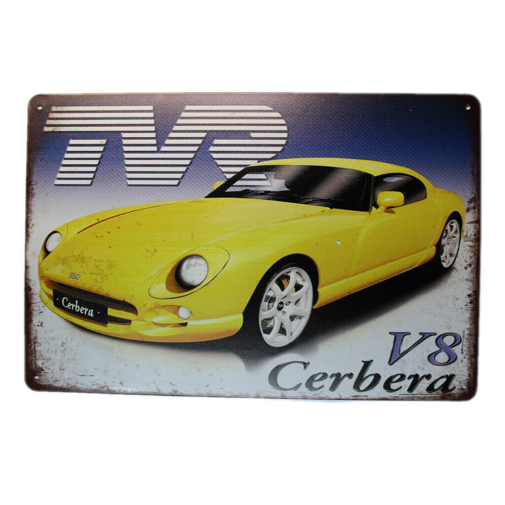Tin Sign Tvr V8 Cerbera Yellow Sprint Drink Bar Whisky Rustic Look