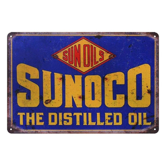 Tin Metal Sign Sun Oils Sunoco The Distilled Oil Motor Car 20x30cm Rustic Vintag