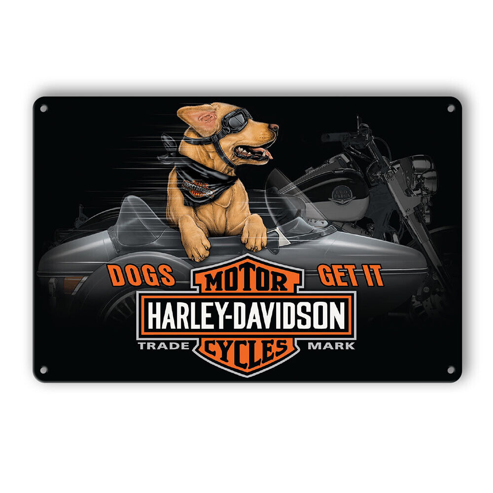 Harley Davidson Dogs Get It Vintage Retro Tin Sign Shed Garage Bar Man Cave