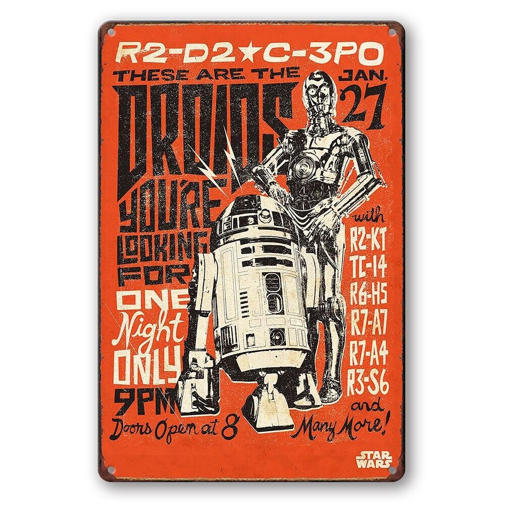 Tin Sign Star War Poster Droids R2-d2 C-3po Rustic Look Decorative