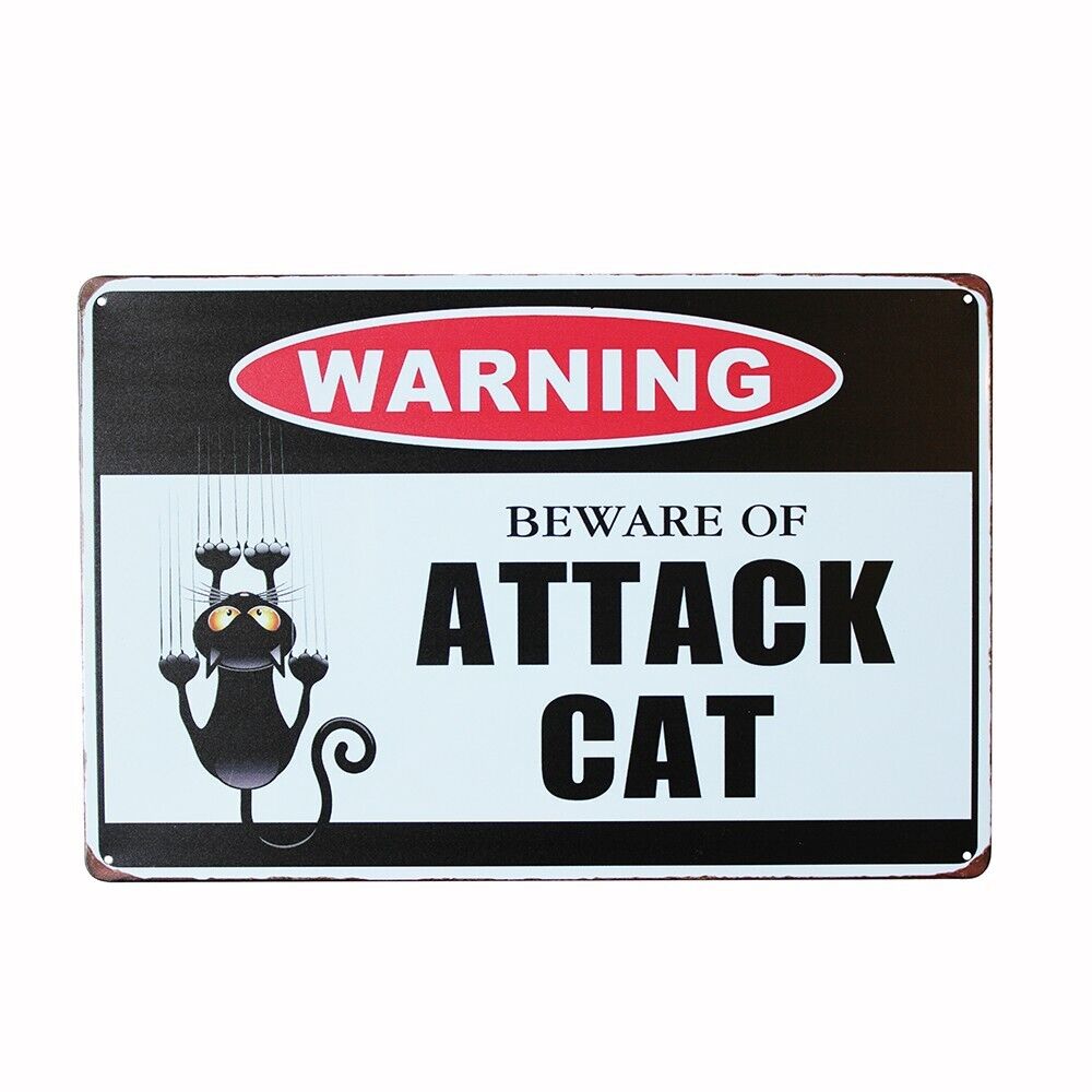 Tin Sign Attack Cat Warning Beware Of Mancave Rustic Look