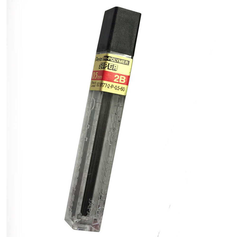 3x Pencil Spare Leads Pentel Hi-polymer 0.5mm 2b 60mm 12pc Refill Black 91234567