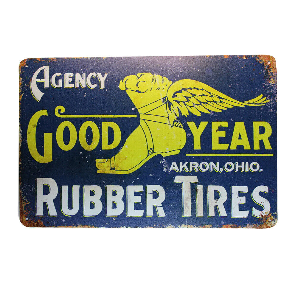 Tin Sign Good Year Rubber Tires Sprint Drink Bar Whisky Rustic Look