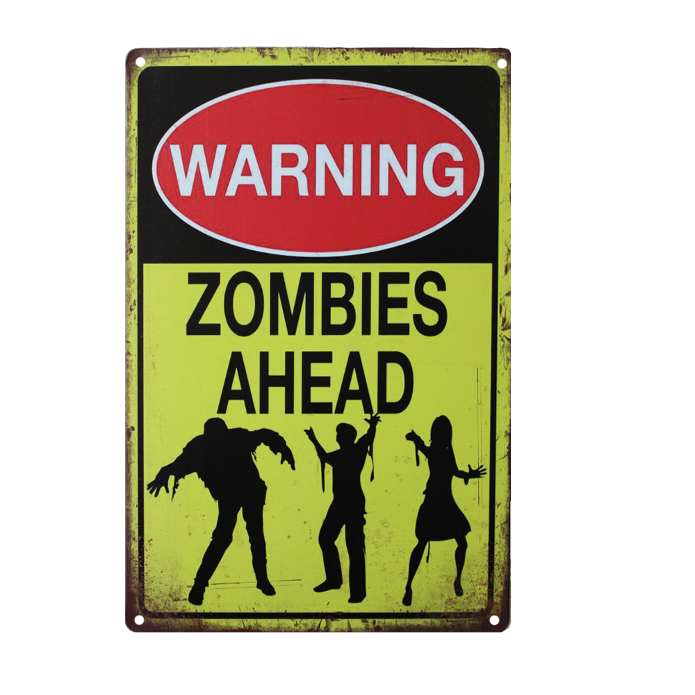 Tin Sign Warning Zombies Ahead Tin Metal Sign Man Cave Brand New