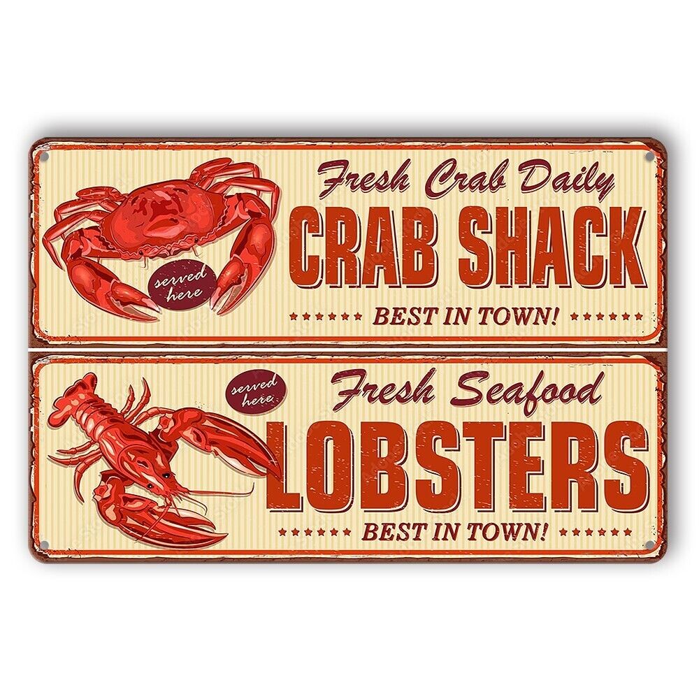 Tin Sign Crab Shack Lobster Fresh Best In Town Rustic Look Decorative Wall Art