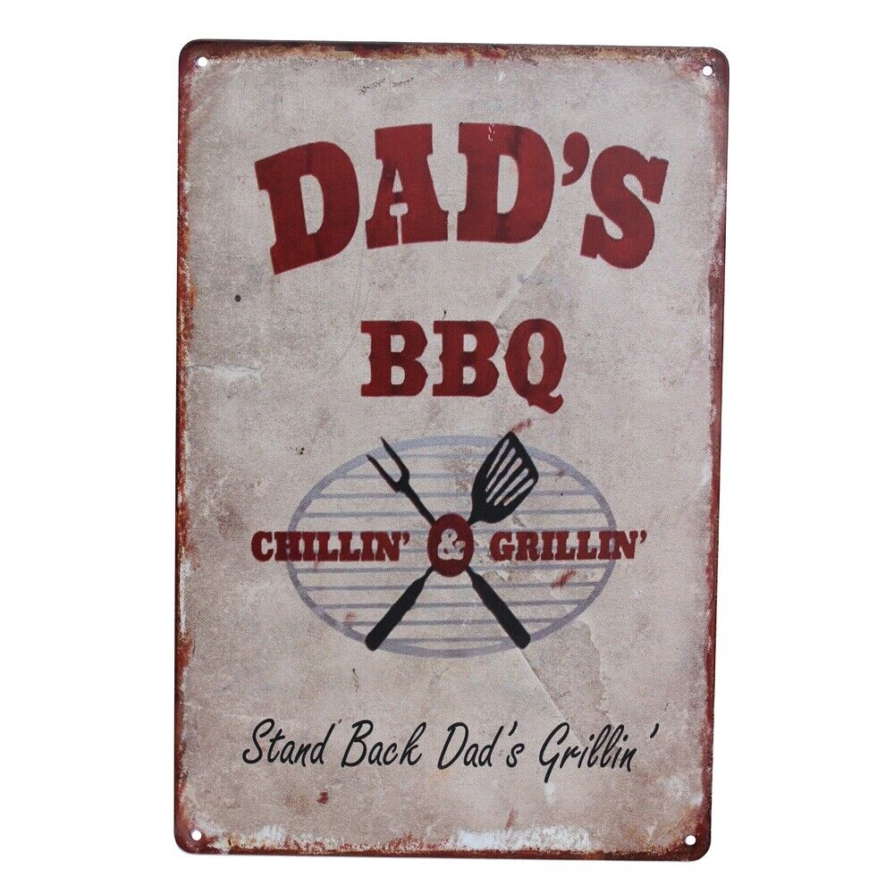 Tin Sign 200*300 Metal Dad's BBQ Grilling Bar Pub Home