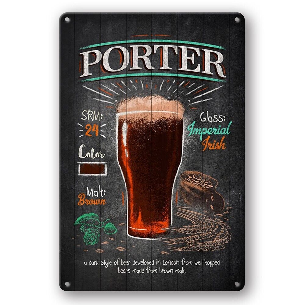 Tin Sign Porter Beer Irish Dark Style Brown Malt Rustic Decorative Vintage