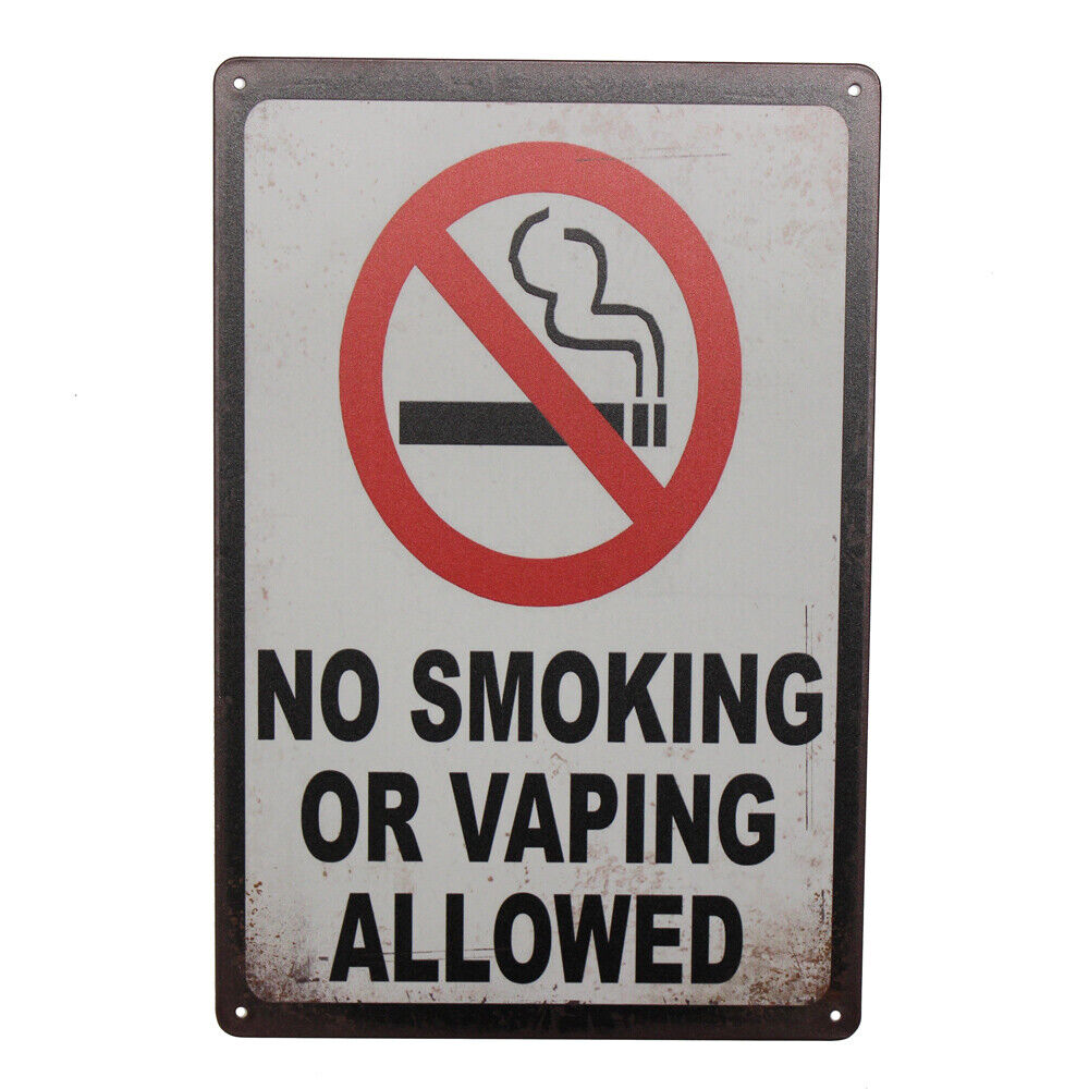 Warning Tin Sign No Smoking Or Vaping Allowed Health 300*200mm Metal